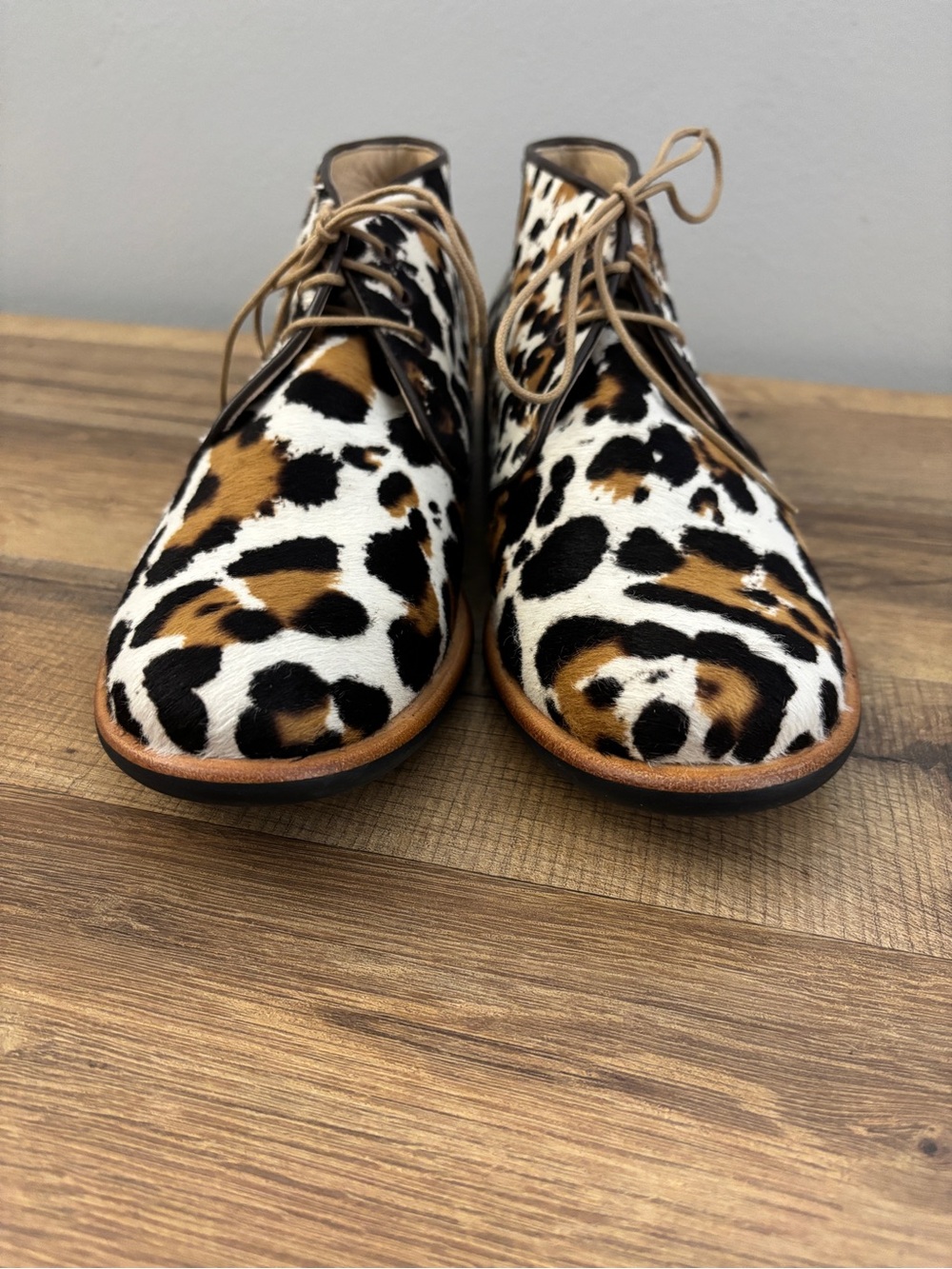 Nord Elite Shoes Leopard Print Pony Hair Lace Up Ankle Boots - Picture 3 of 10